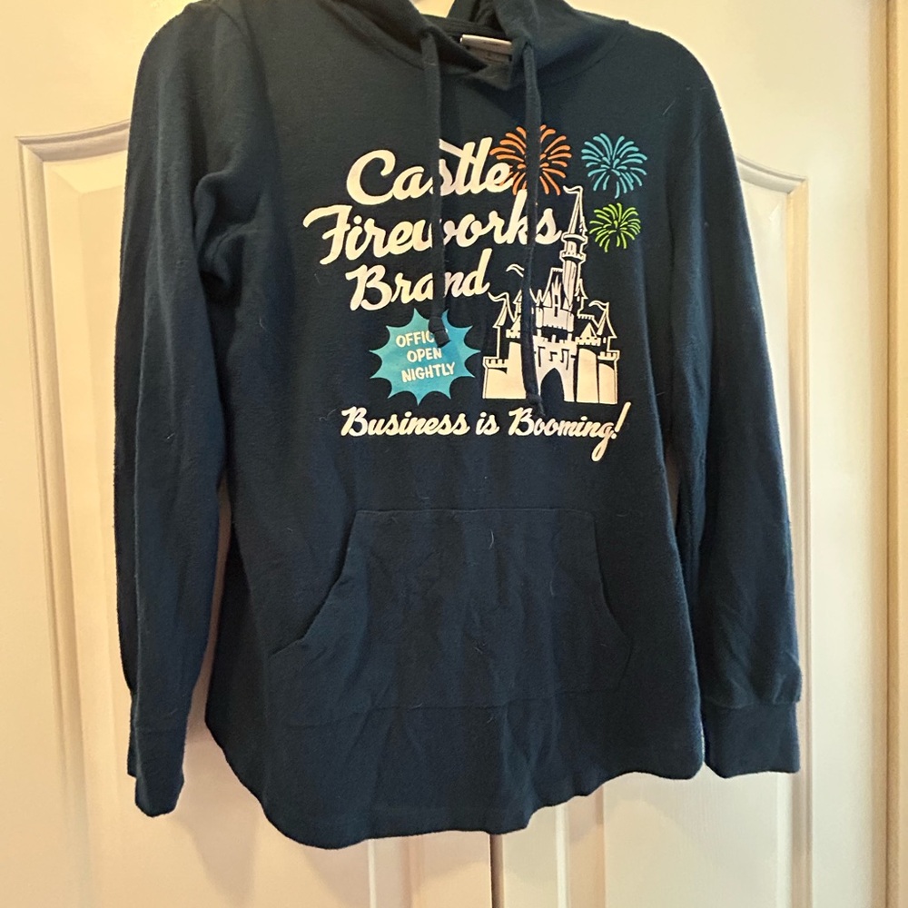 Disney Parks Lightweight Navy Hoodie with Castle and Fireworks